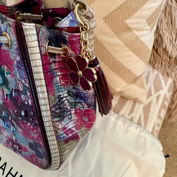 Brahmin Melinda Lavender Blossoming Croc-Embossed Shoulder Bag - Picture 3 of 8